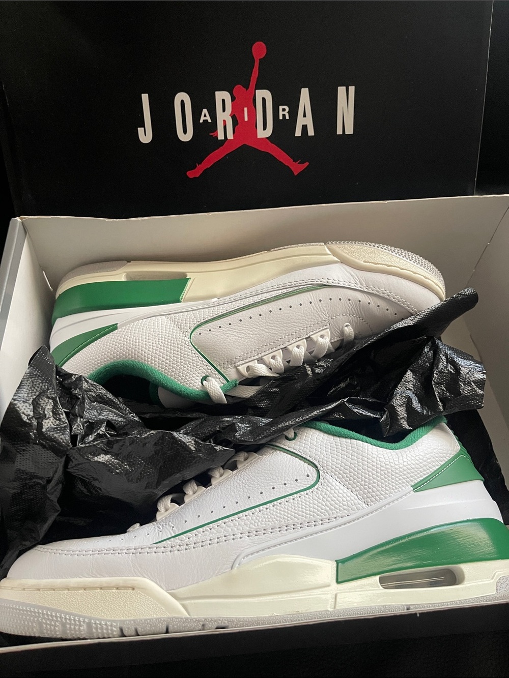 Jordan White and Green Low-Top Sneakers